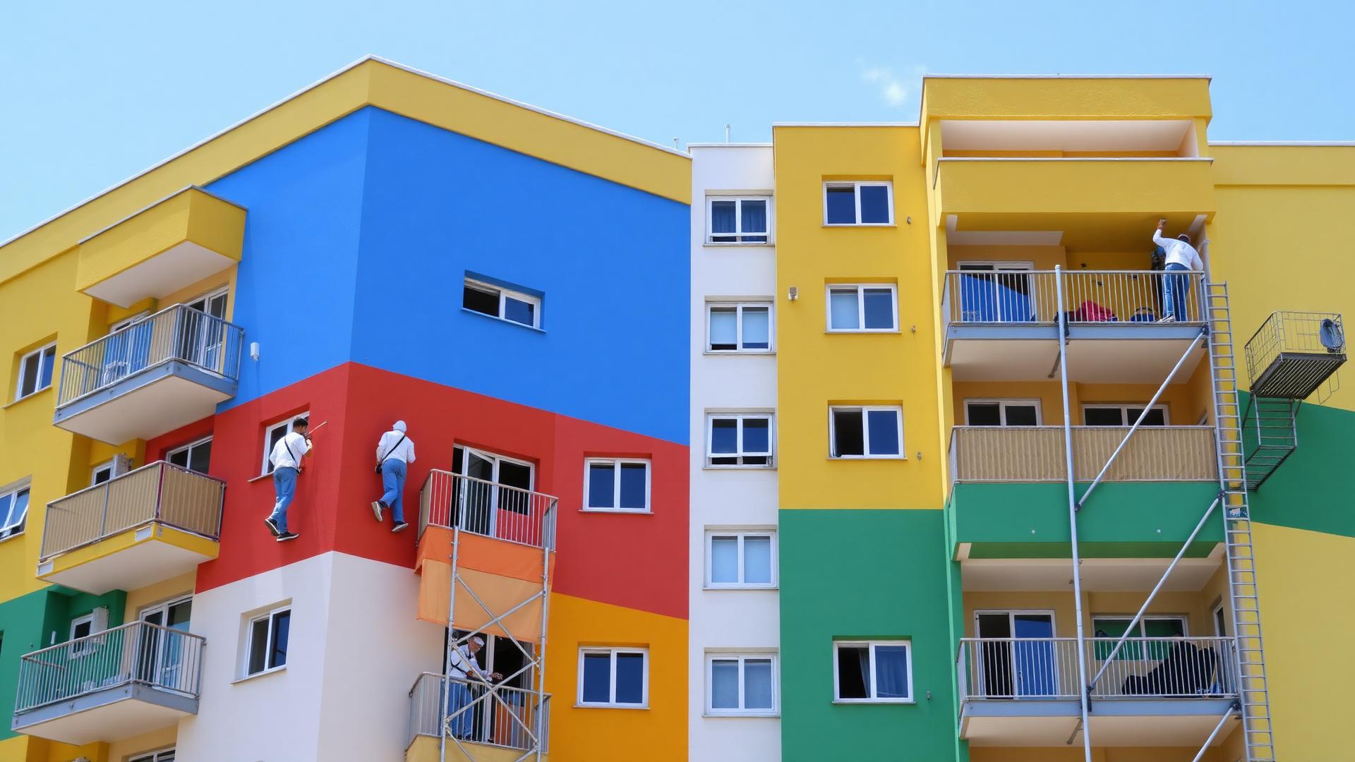 Commercial building painting in Hyderabad — vibrant exterior facade by professional painters