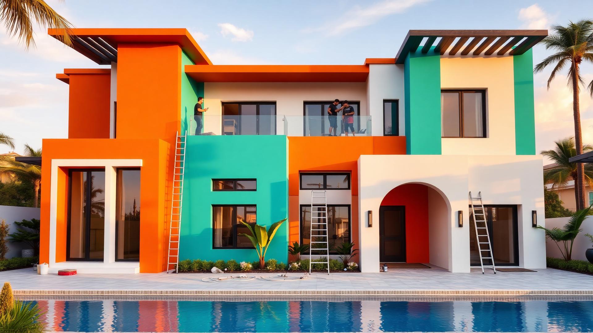 Villa exterior painting in Hyderabad — elevation spray painting finishes